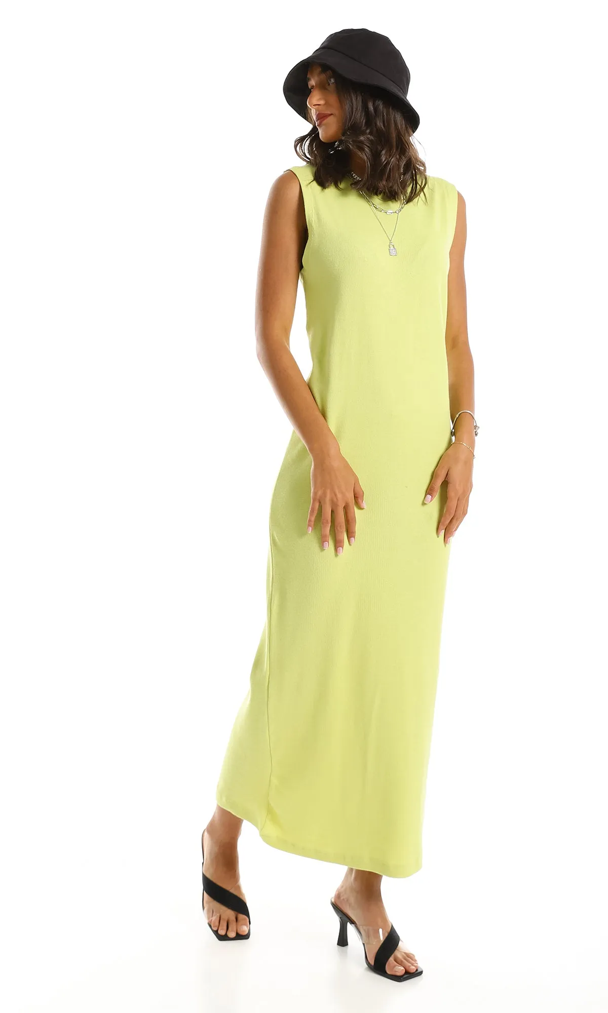 98949 Slim Fit Maxi Dress In Solid Lime Green