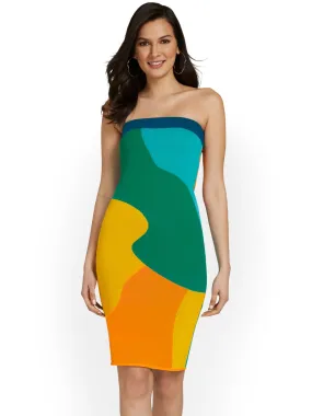 Abstract-Print Strapless Sweater Dress
