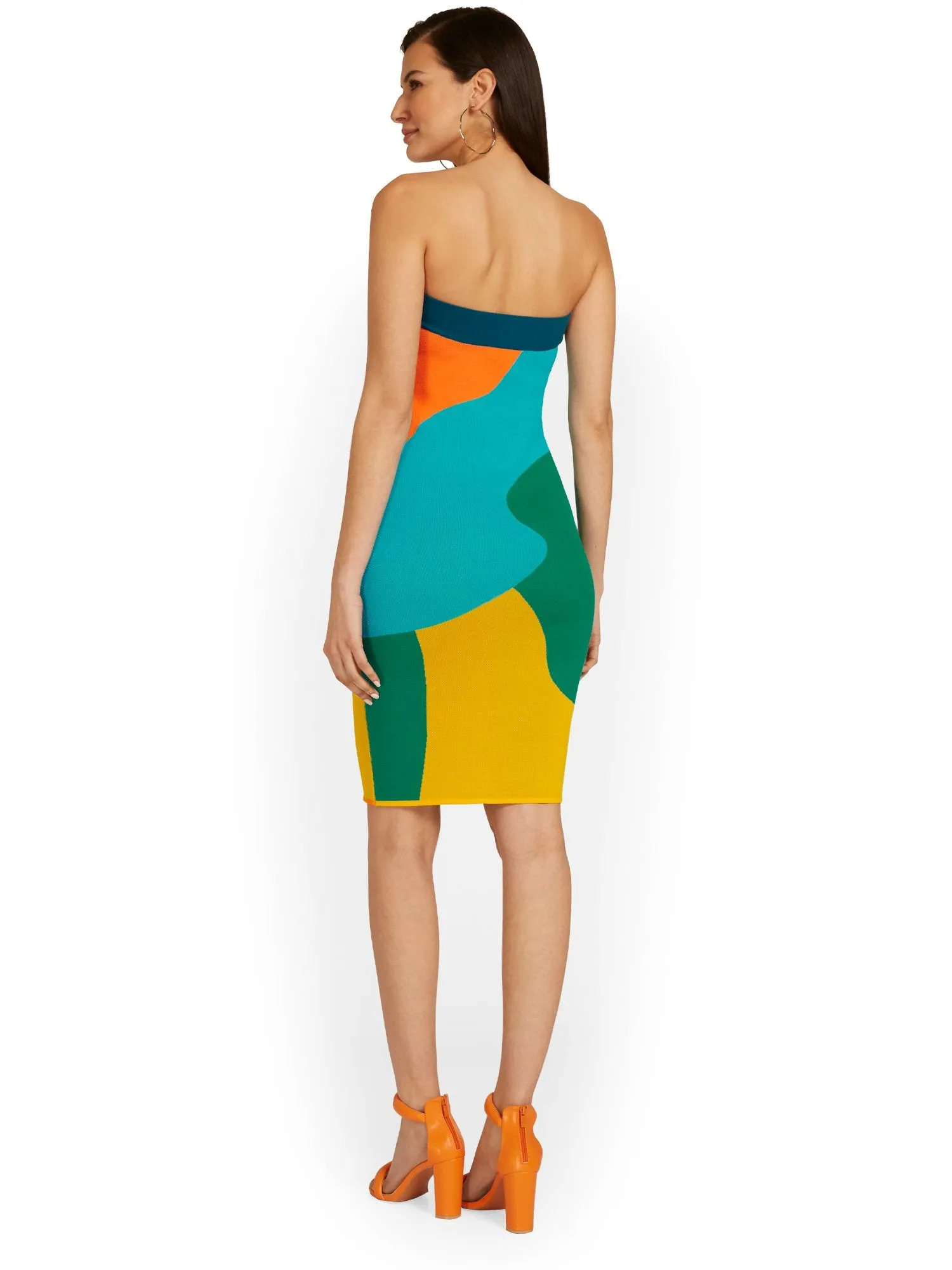 Abstract-Print Strapless Sweater Dress