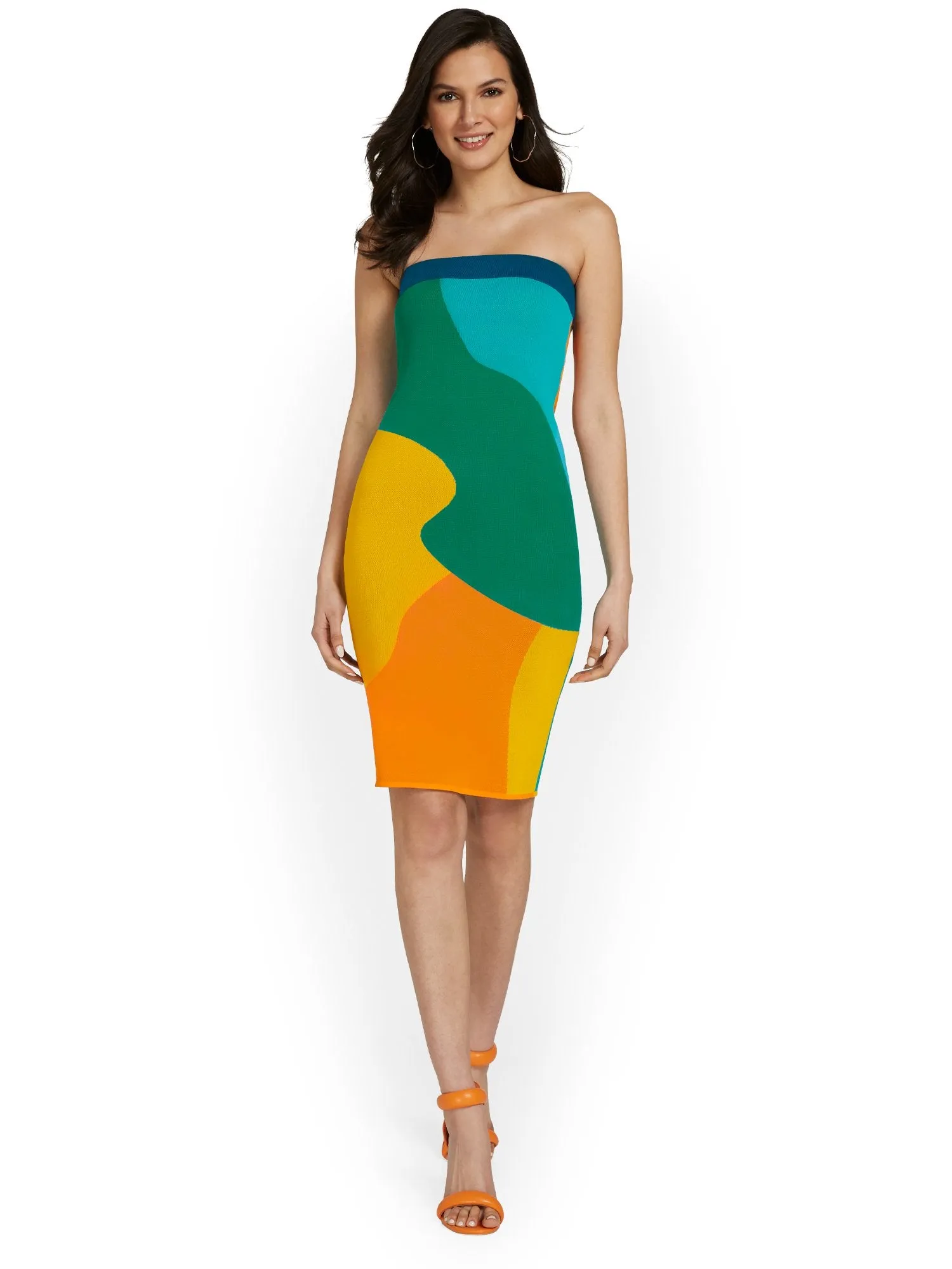 Abstract-Print Strapless Sweater Dress