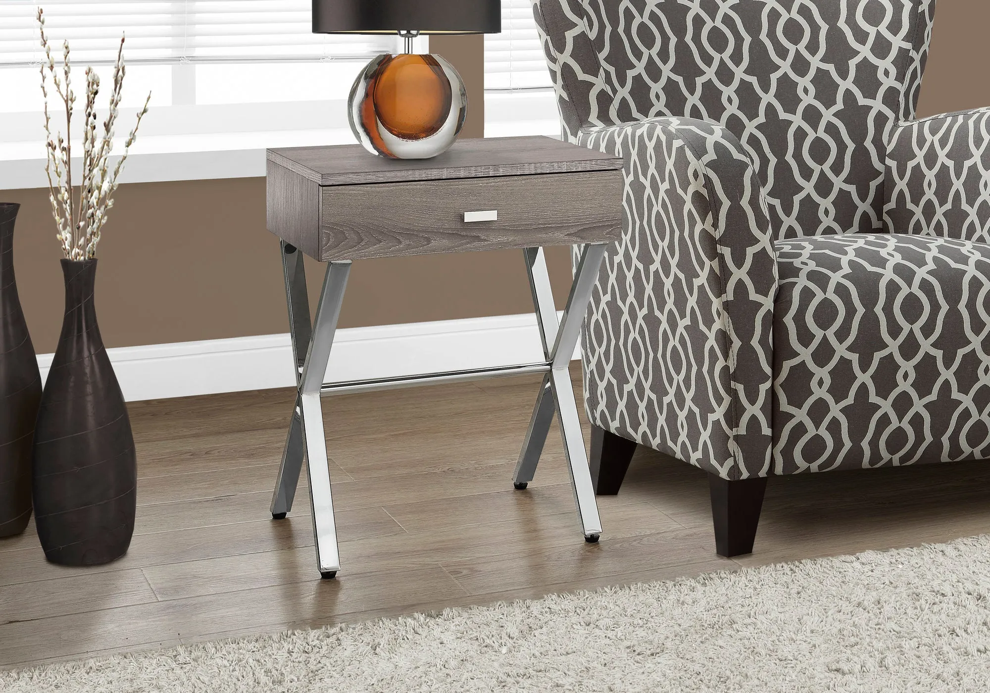 Accent Table - 24"H / Dark Taupe / Chrome Metal