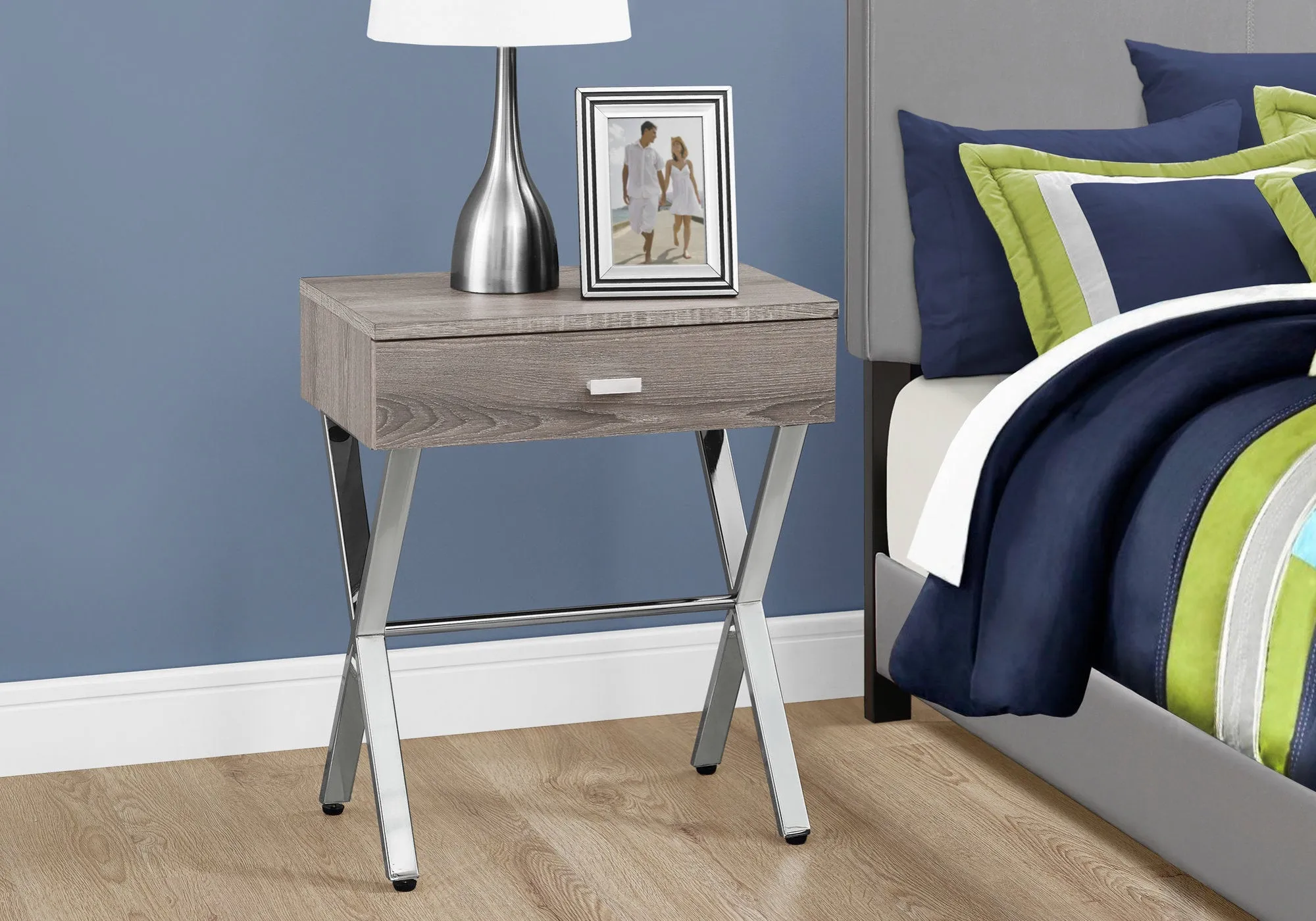 Accent Table - 24"H / Dark Taupe / Chrome Metal