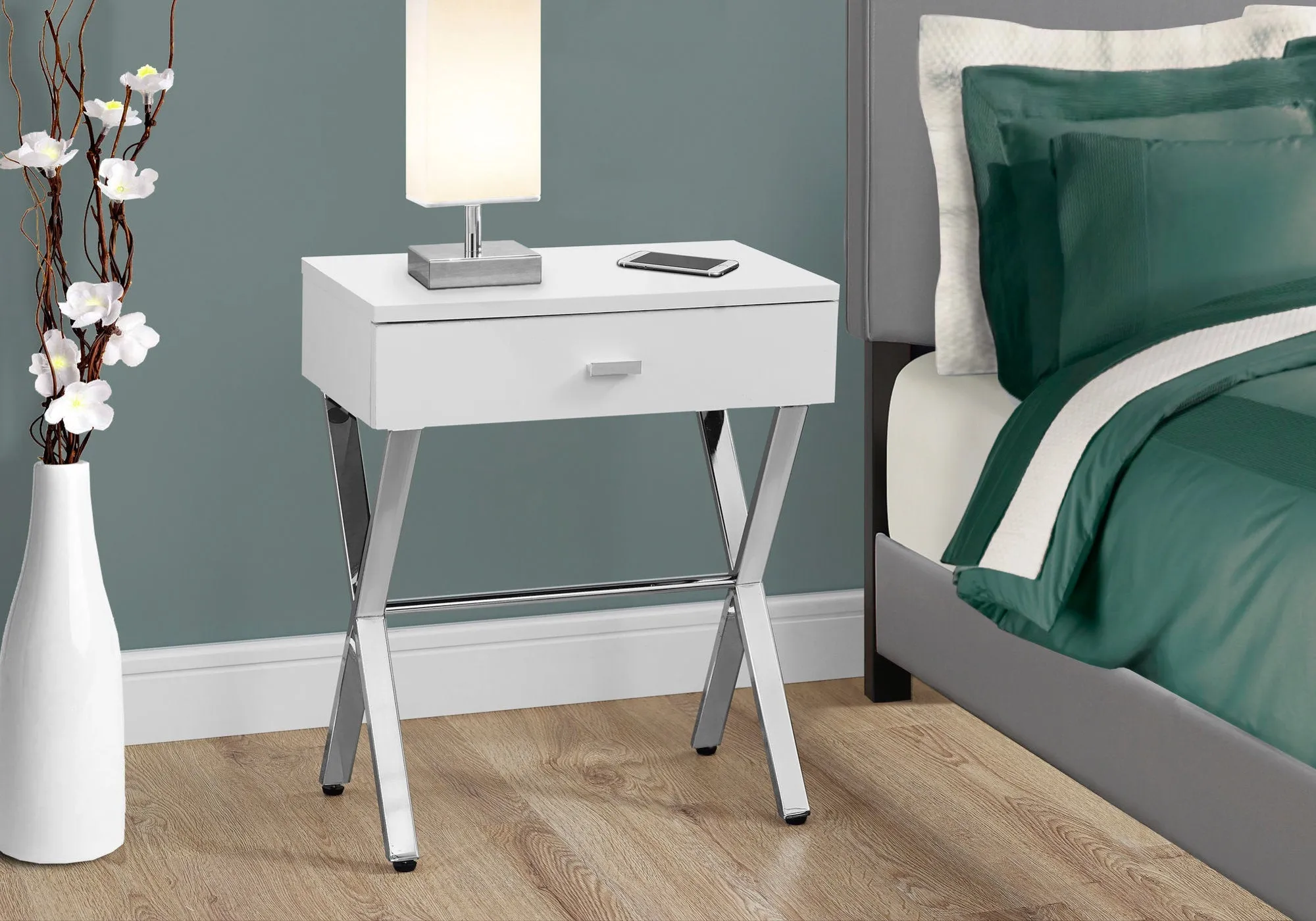 Accent Table - 24"H / Glossy White / Chrome Metal