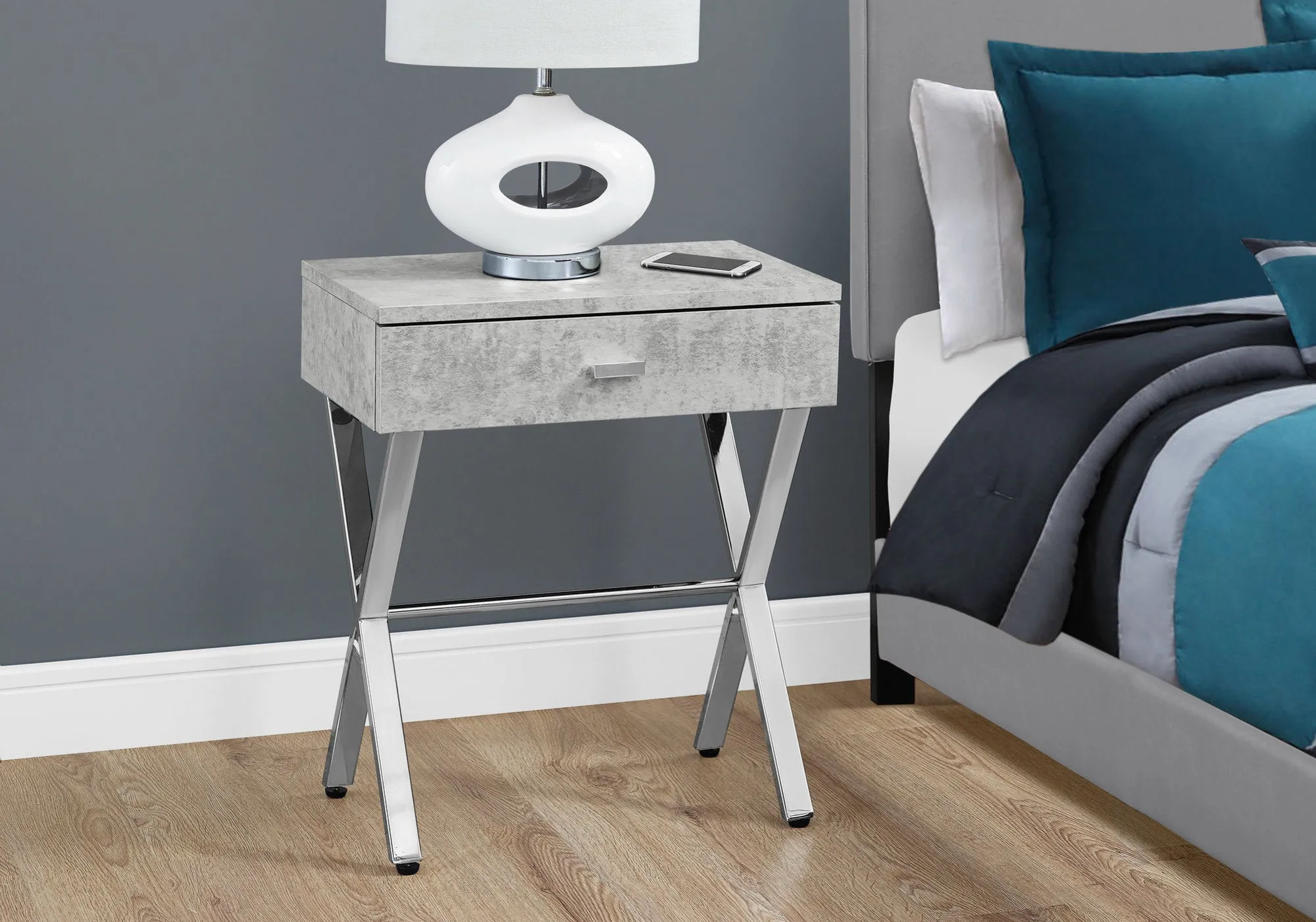 Accent Table - 24"H / Grey Cement / Chrome Metal