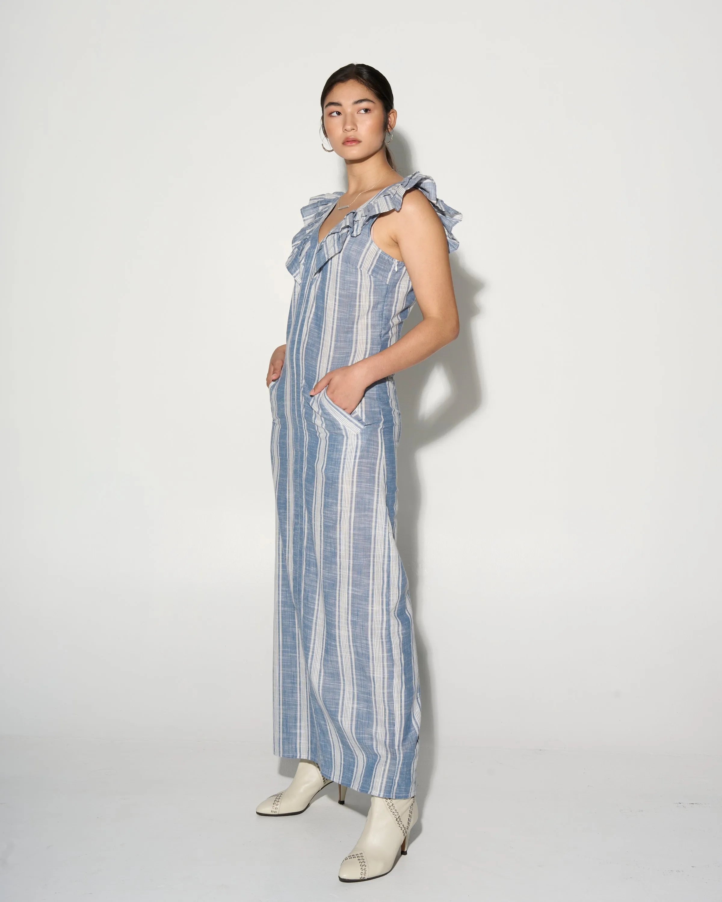 ALODIE stripe maxi dress with ruffles