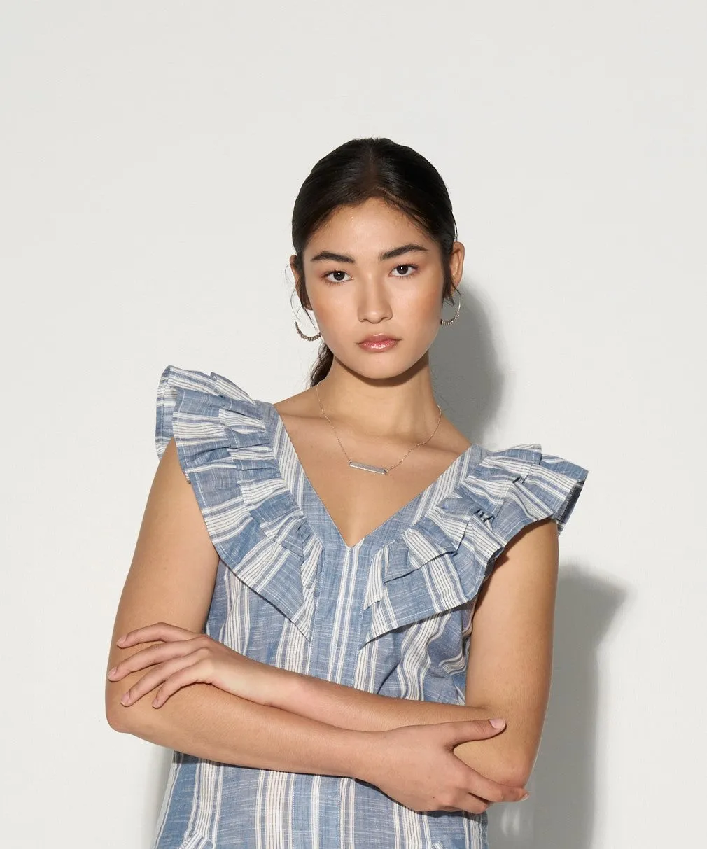 ALODIE stripe maxi dress with ruffles