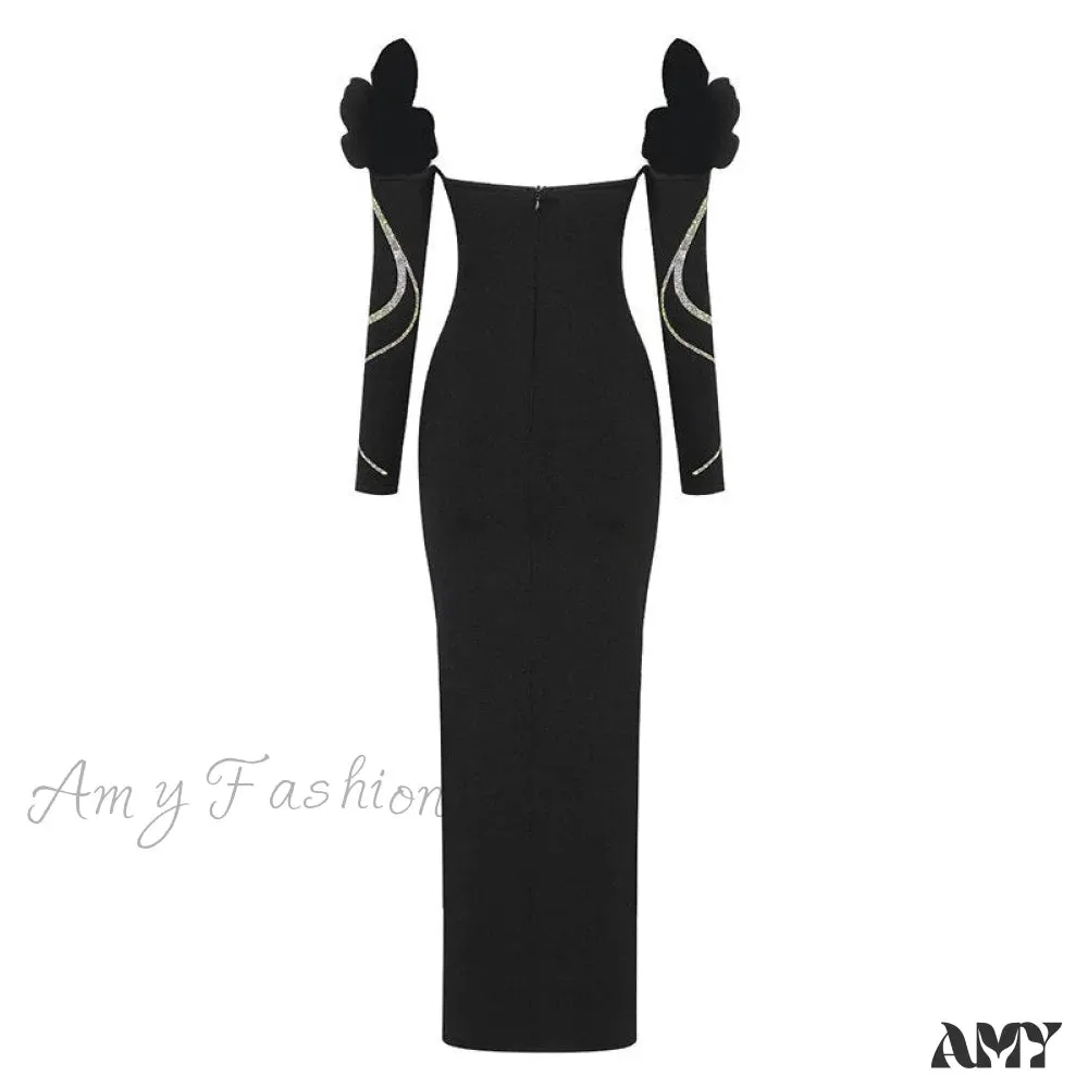 Amy Fashion - Bodycon Long Sleeve Party Evening Long Dress