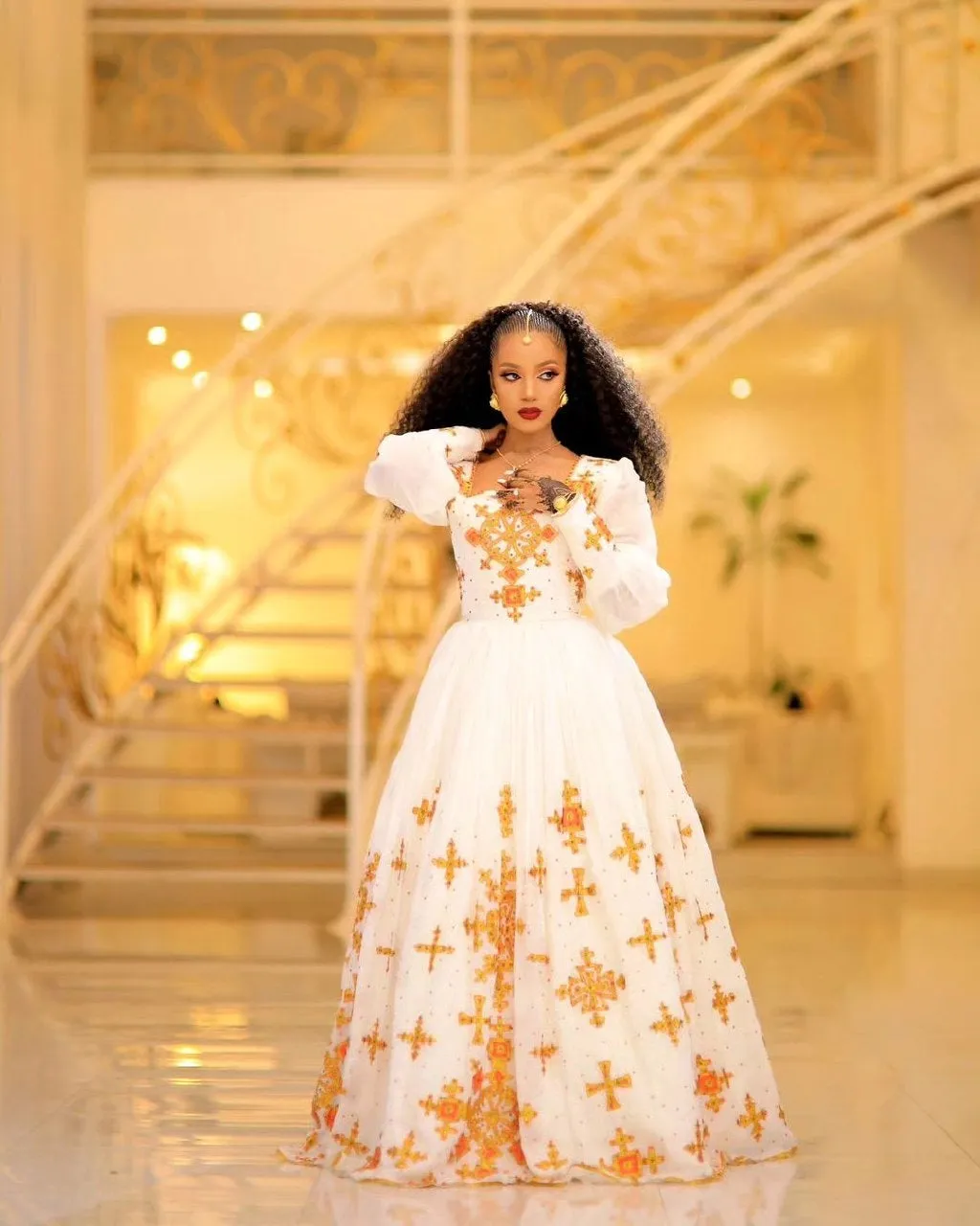 Beautiful Light-Color Design Habesha Couples Outfit Ethiopian Traditional Wedding Attire