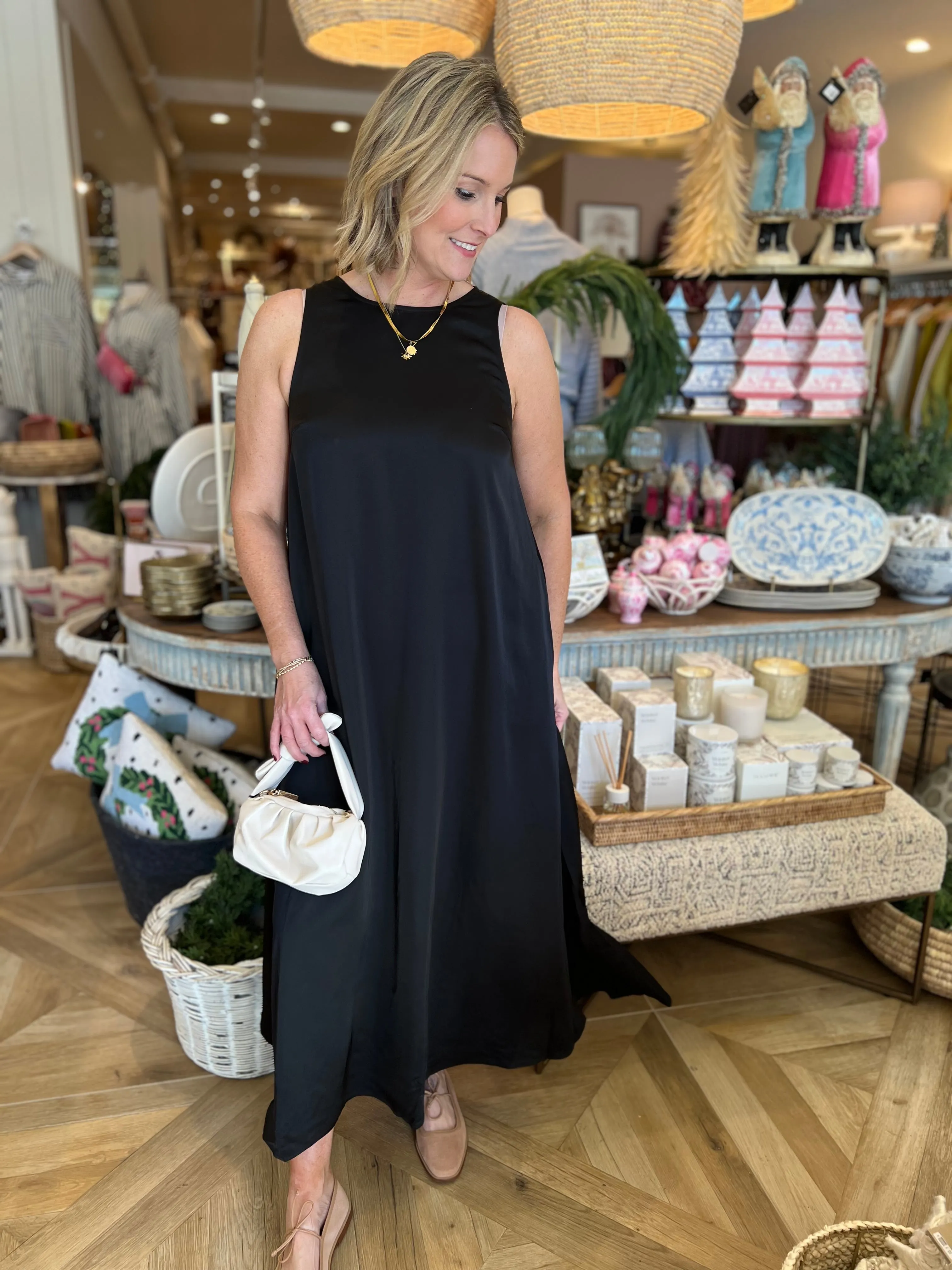 Black Satin Tank Dress