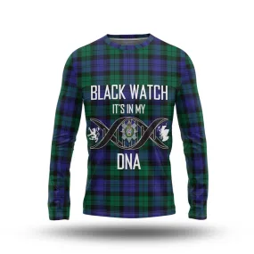 Black Watch Modern Tartan Long Sleeve T-Shirt with Family Crest DNA In Me Style