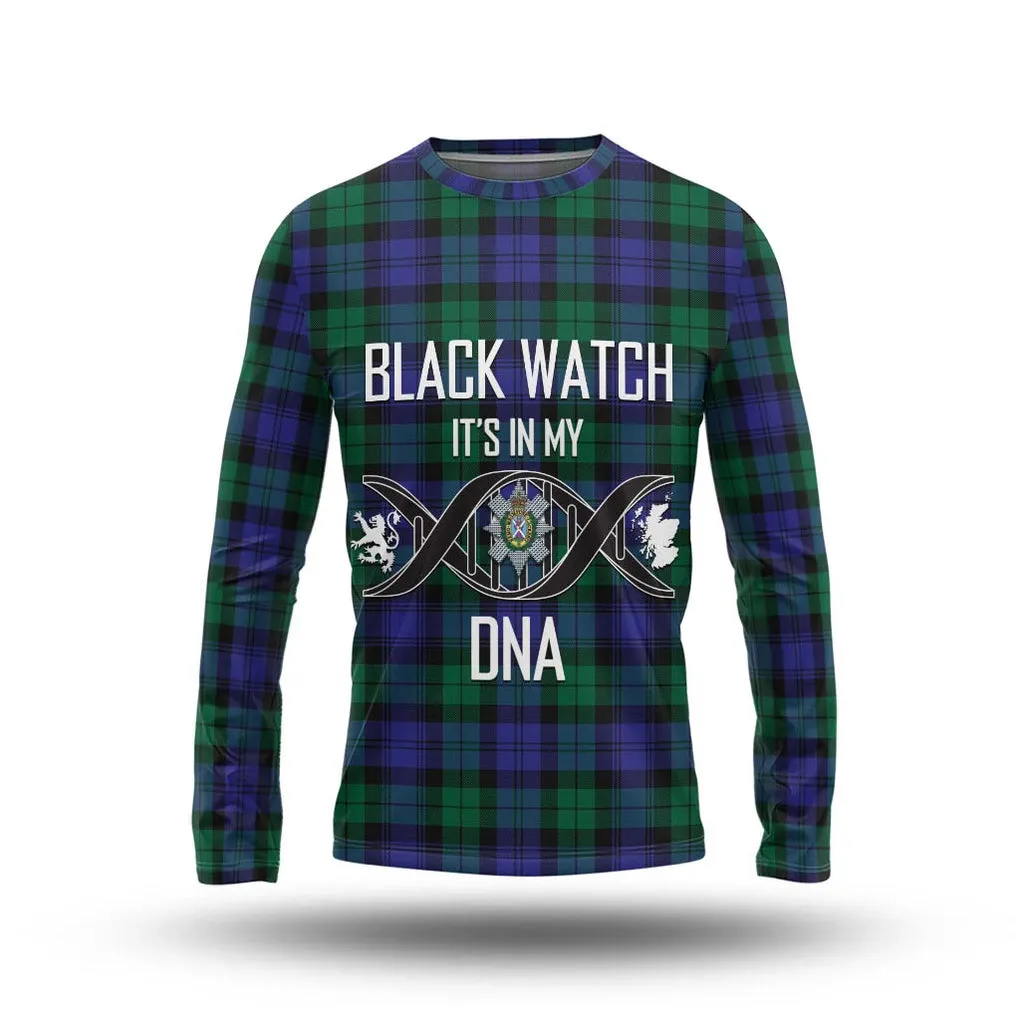 Black Watch Modern Tartan Long Sleeve T-Shirt with Family Crest DNA In Me Style
