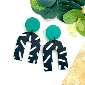 Black with White Sprinkle Arch Dangle Earrings