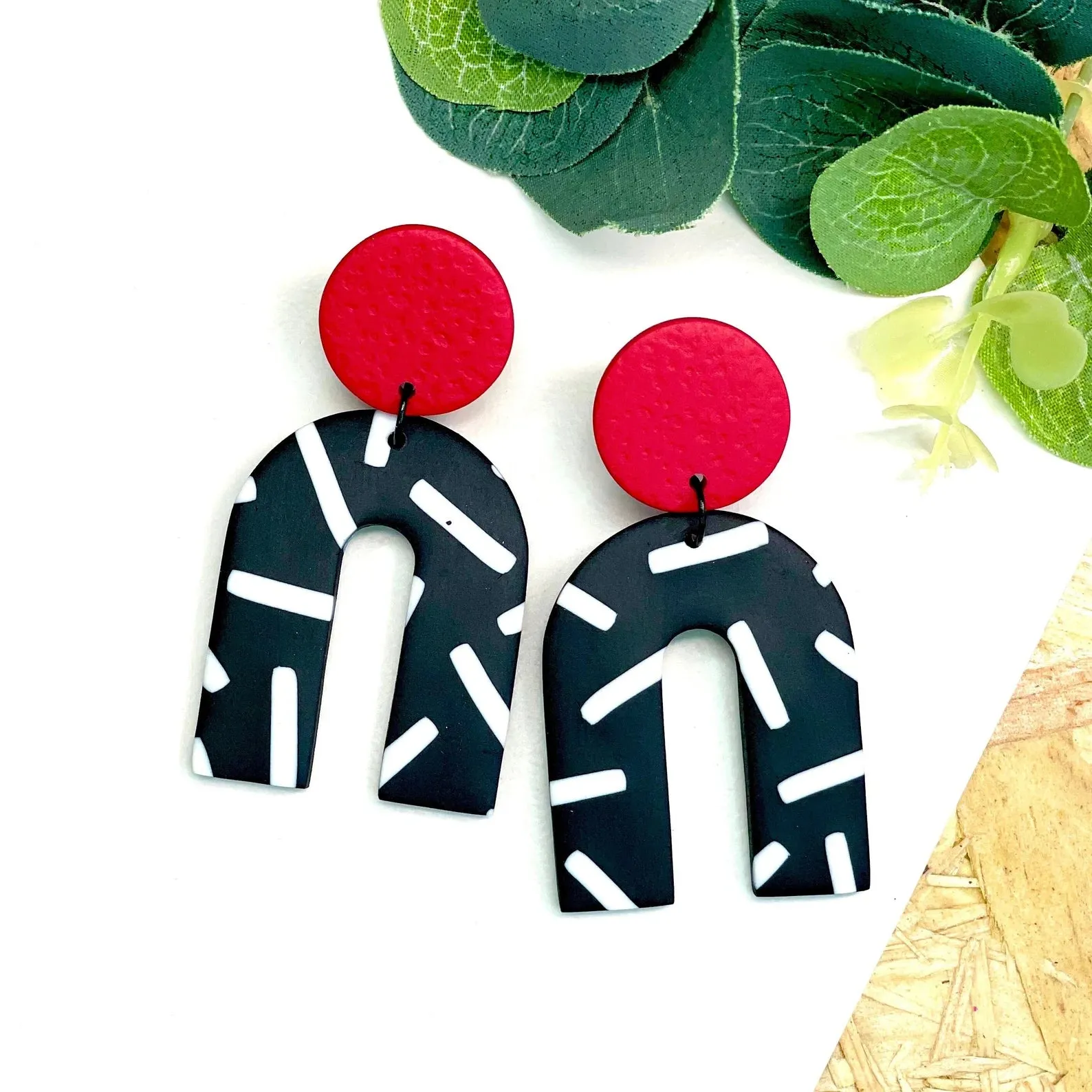 Black with White Sprinkle Arch Dangle Earrings