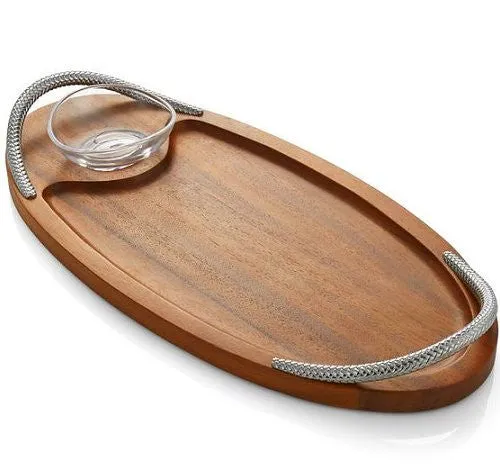 Braid Rope Acacia Wood Serving Platter Set