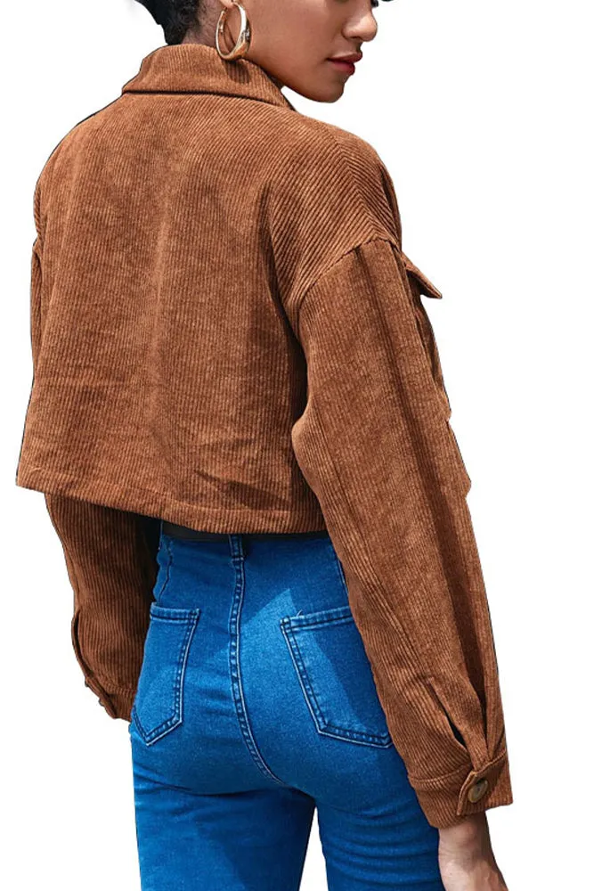 Brown Button Up Corduroy Short Jacket Coat