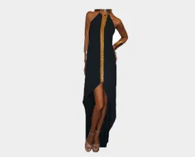 C. Black & Gold Front Slit Dress - The St. Tropez