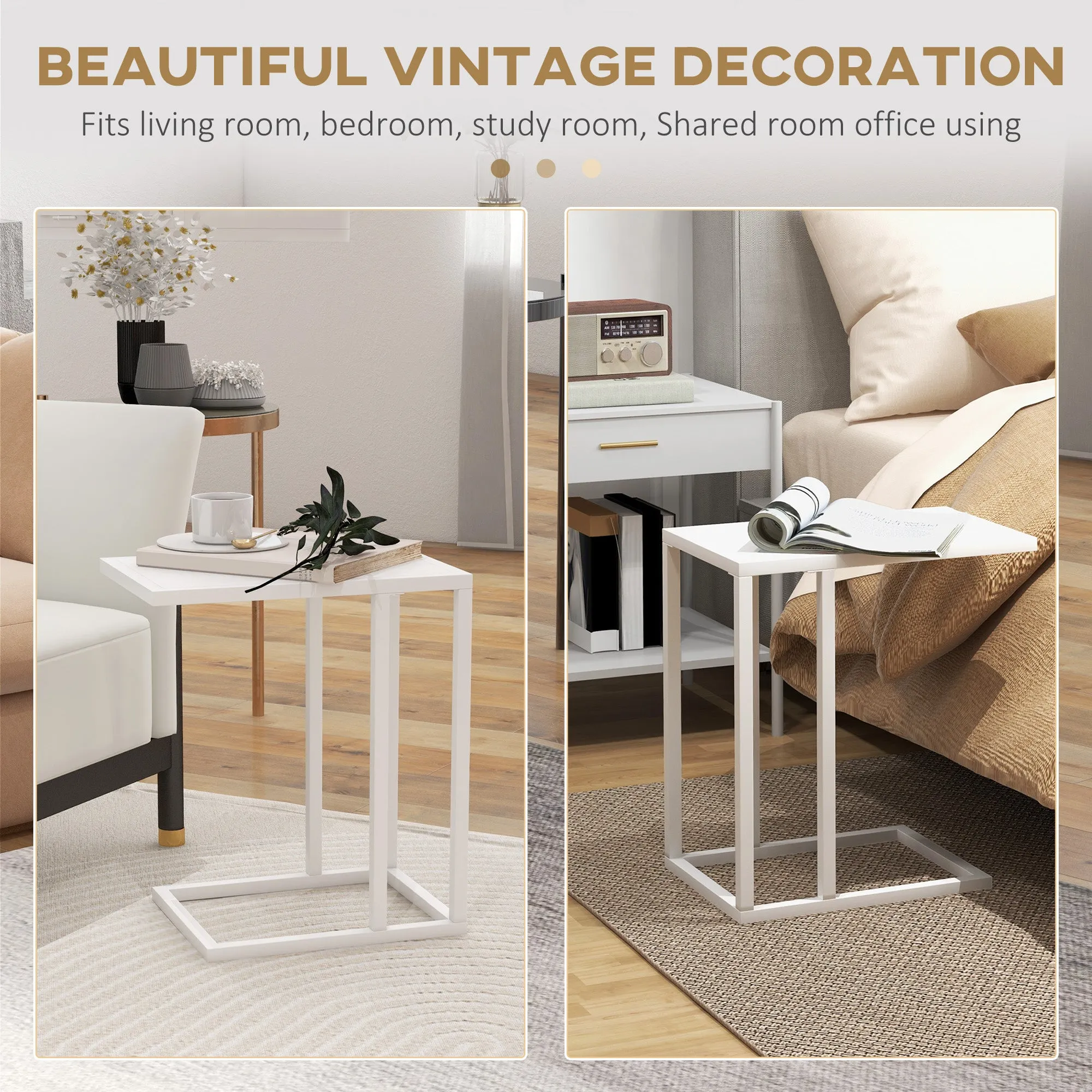 C Shape Side Table w/ Wood-Effect Top, White