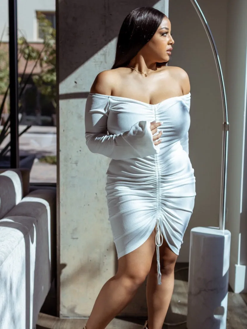 Call Me Angel Long Sleeve Sweater Dress - Cream/White