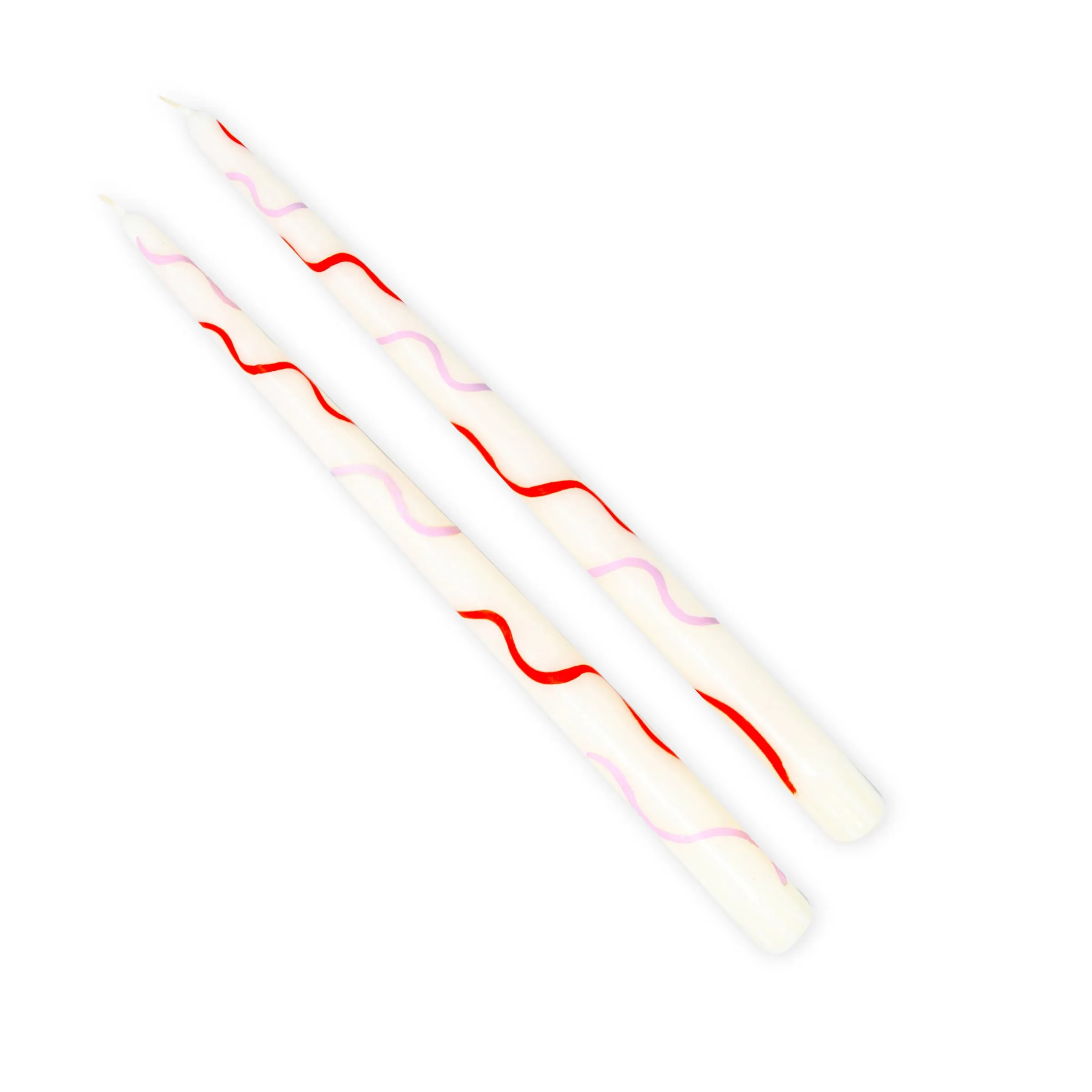Colorblock Squiggle Hand-Painted Candles in Pink/Rust (Set of 2)