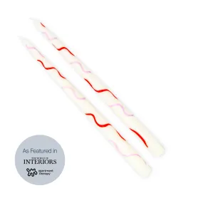 Colorblock Squiggle Hand-Painted Candles in Pink/Rust (Set of 2)