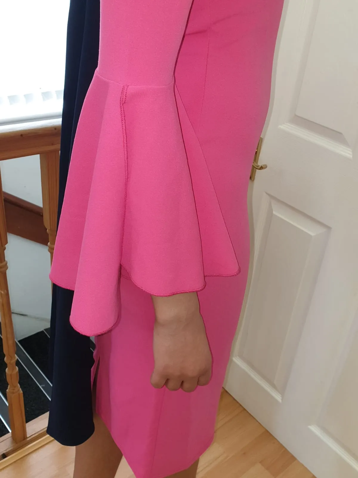 Colour block Bardot midi dress fuchsia and navy