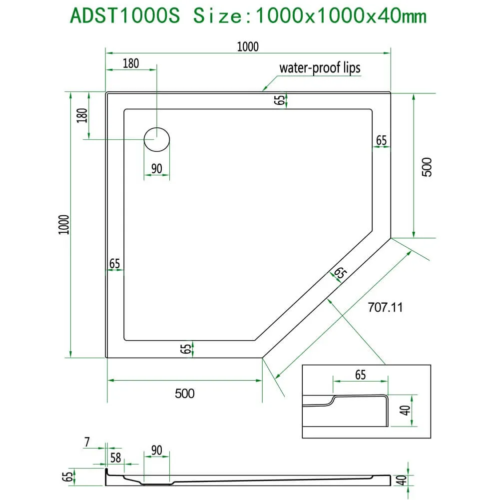 Diamond Solid Shower Base Shower Tray