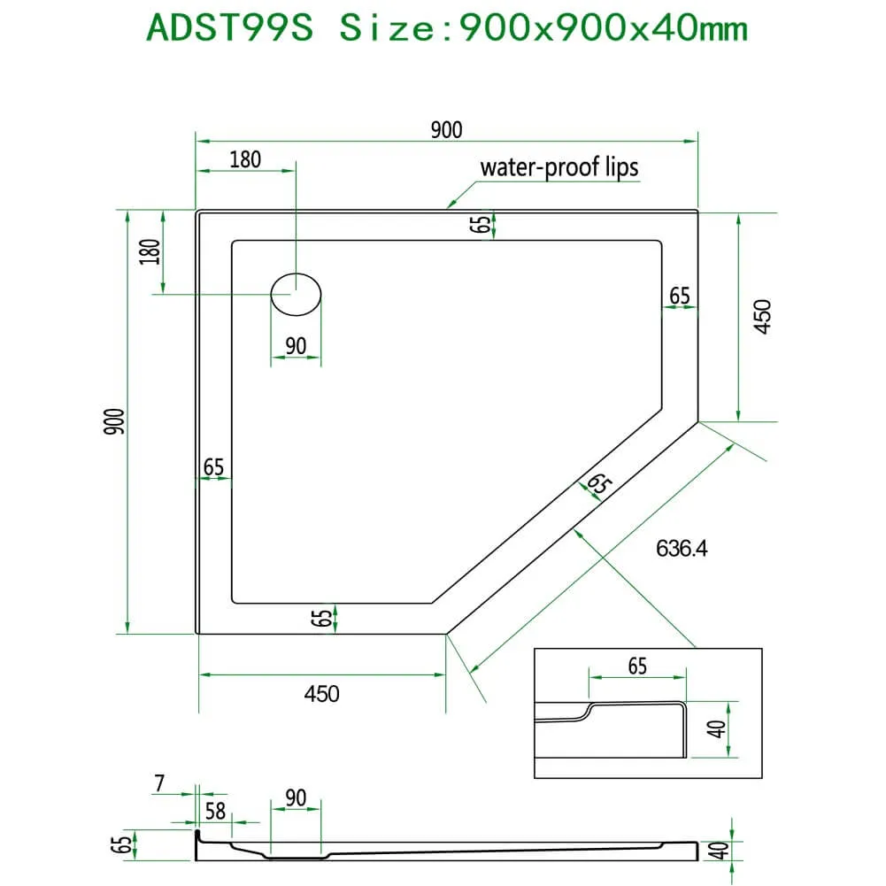 Diamond Solid Shower Base Shower Tray