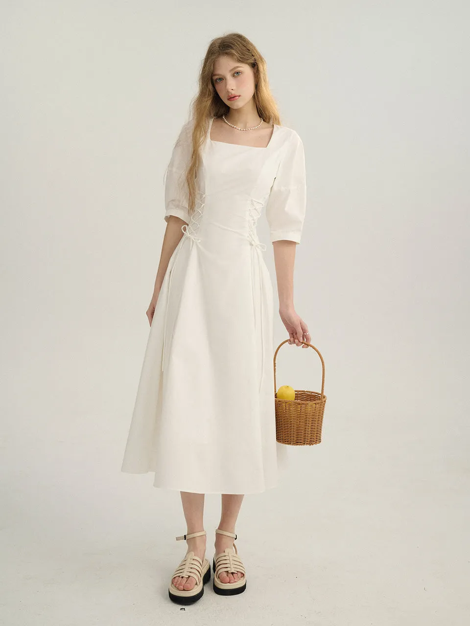 Double ribbon long dress