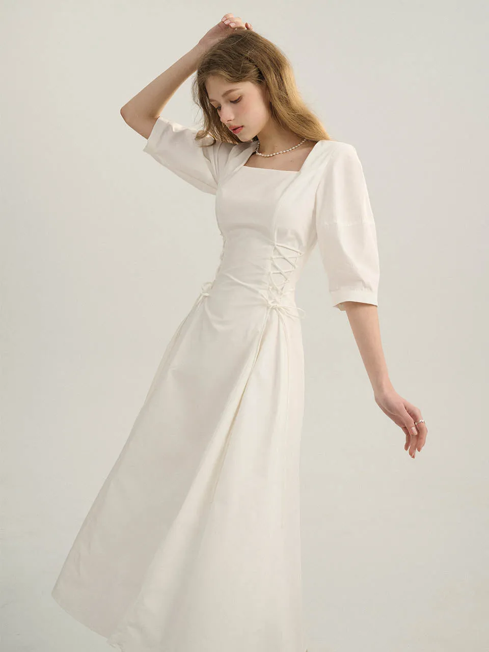 Double ribbon long dress