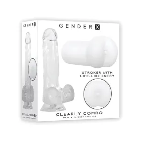 Evolved - Gender X Clearly Combo Realistic Dildo with Ass Stroker Masturbator Set (Clear)