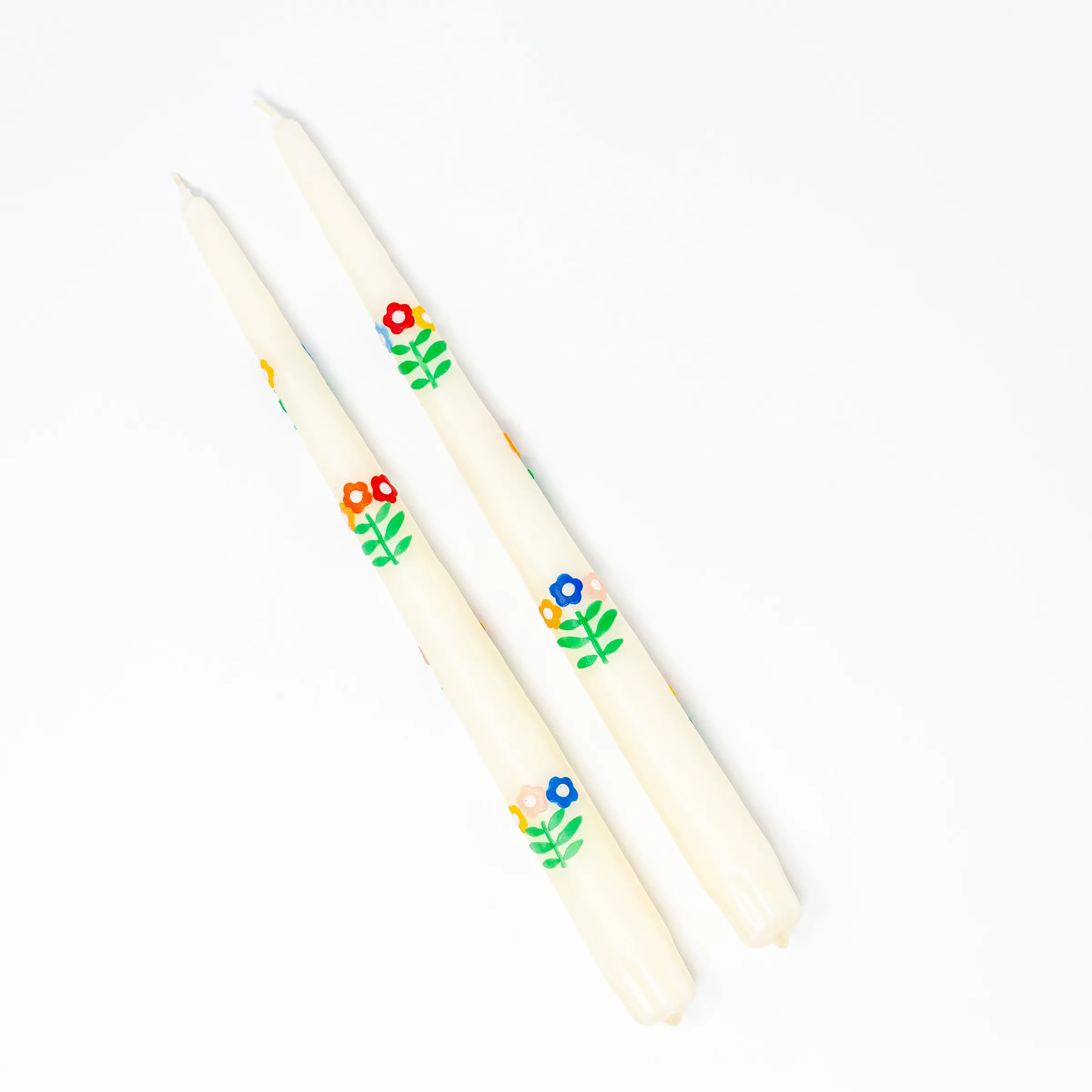 Floral Bouquet Hand-Applied Wax Decoupage Taper Candles (Set of 2)