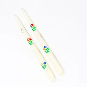 Floral Bouquet Hand-Applied Wax Decoupage Taper Candles (Set of 2)