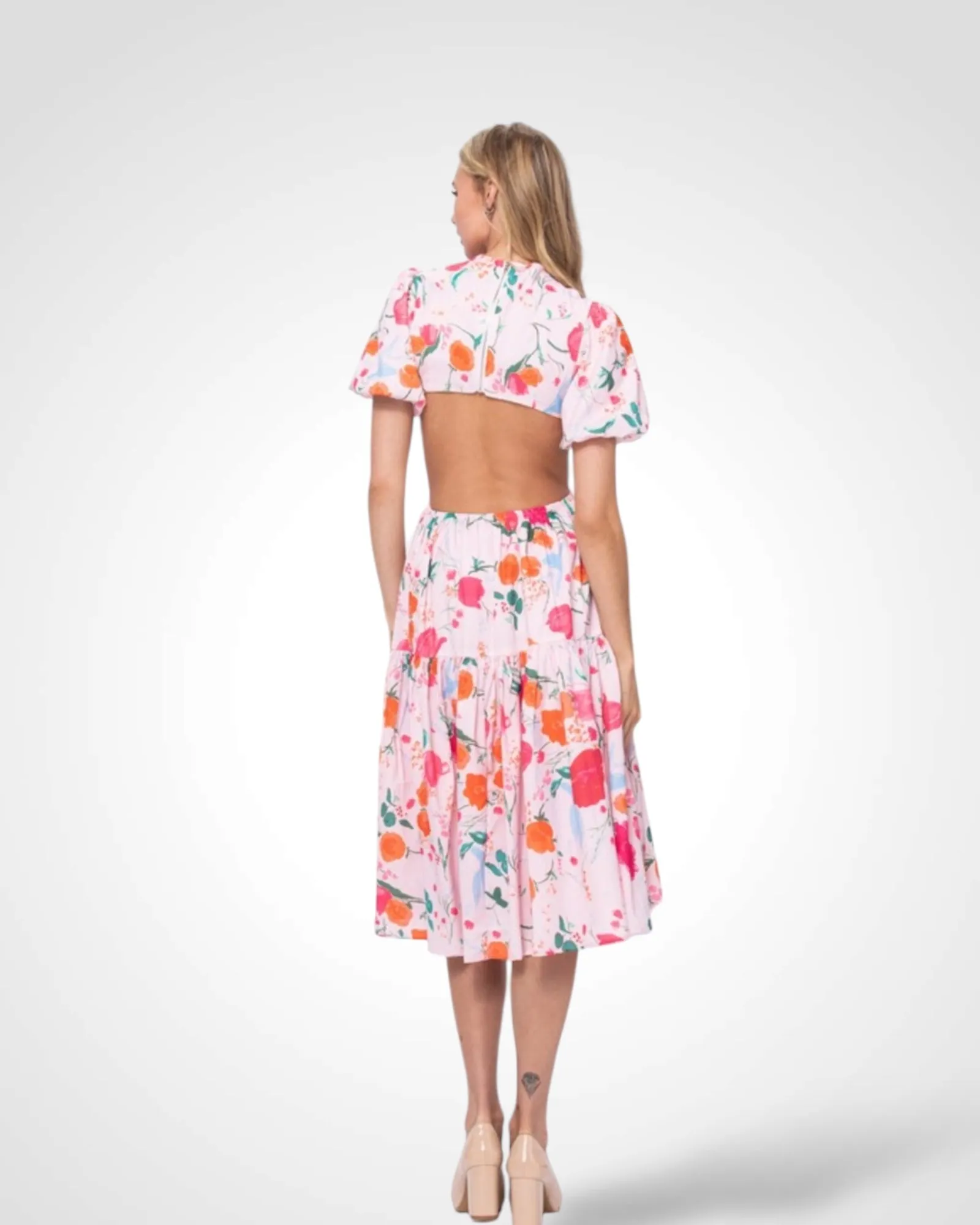 Floral Print Cutout Midi Dress