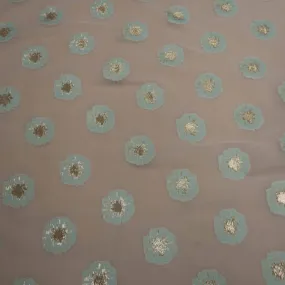 Floral Textured Blue And Beige Brocade Fabric