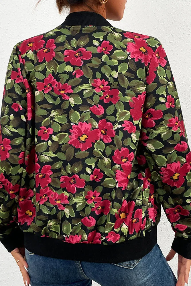 Front Open Zipper Floral Baseball Jacket winter outfits Coat
