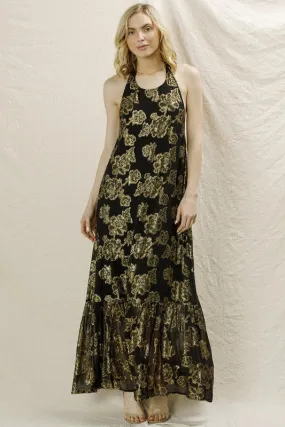 GOLD HALTER DRESS