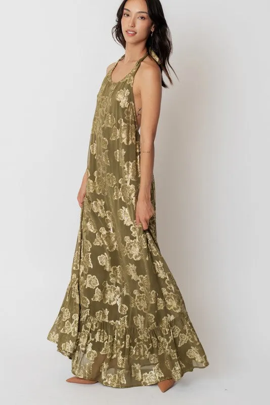 GOLD HALTER DRESS