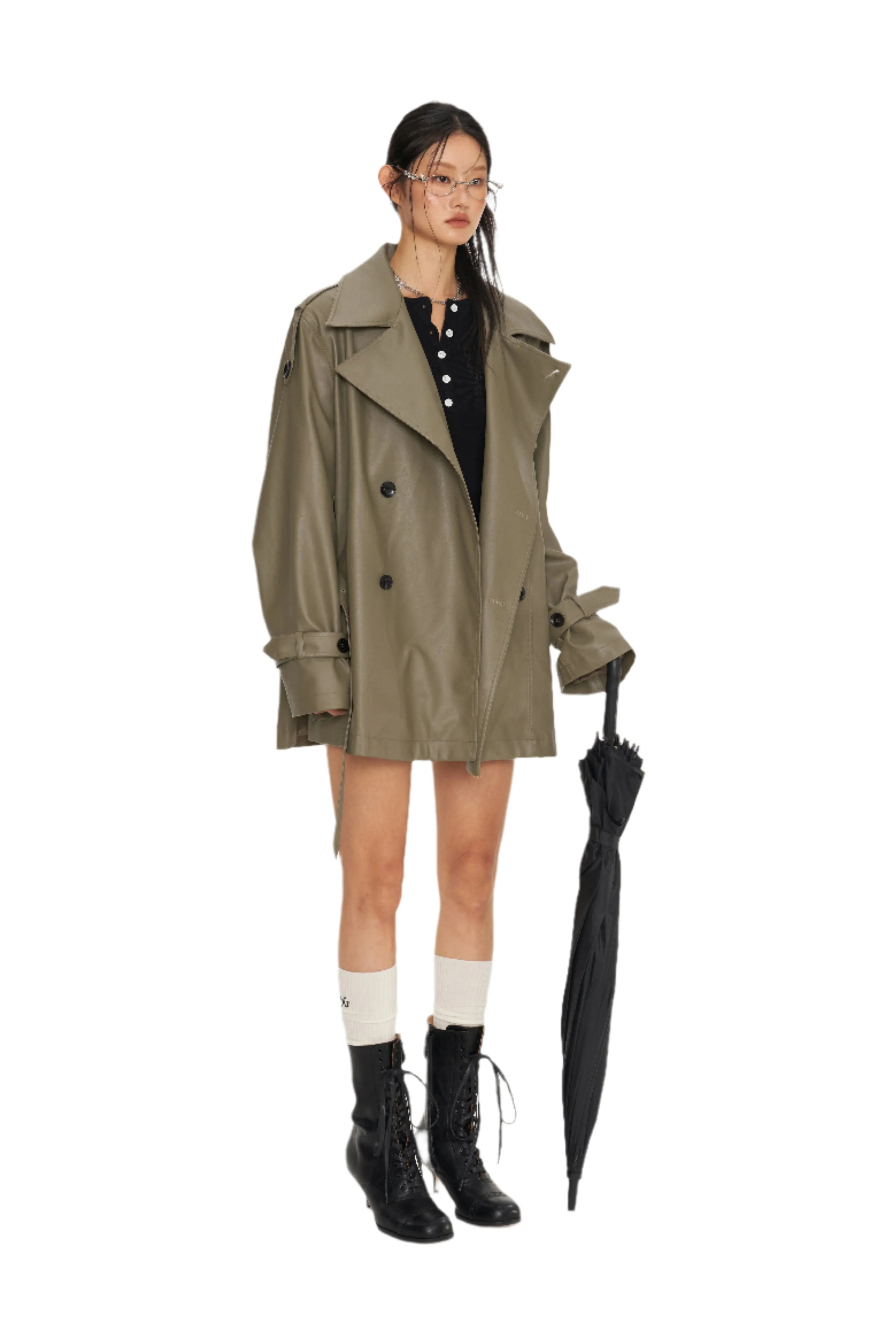 Green Emissary Leather Trenchcoat