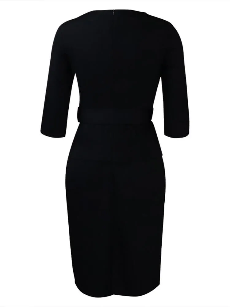 Half Sleeve Solid Color Bodycon Midi Dresses