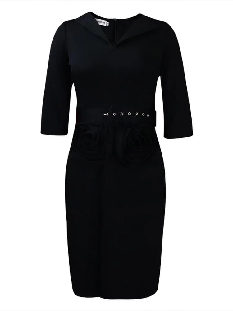 Half Sleeve Solid Color Bodycon Midi Dresses