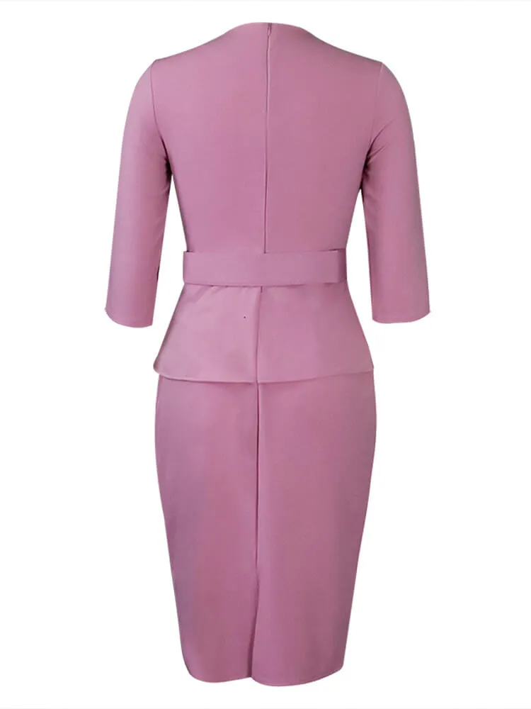 Half Sleeve Solid Color Bodycon Midi Dresses