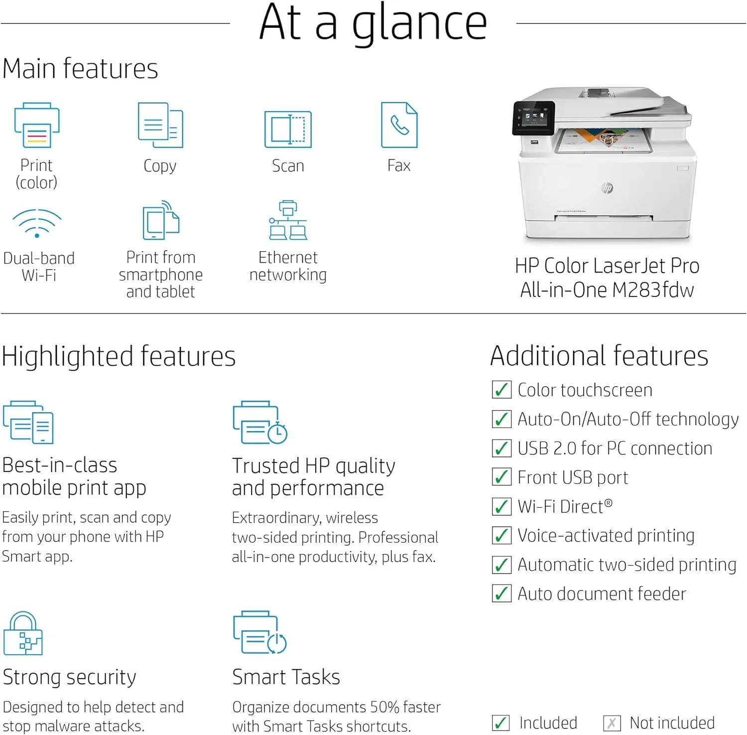 HP Color LaserJet Pro MFP M283fdw, Copy, Scan, Fax - [7KW75A]