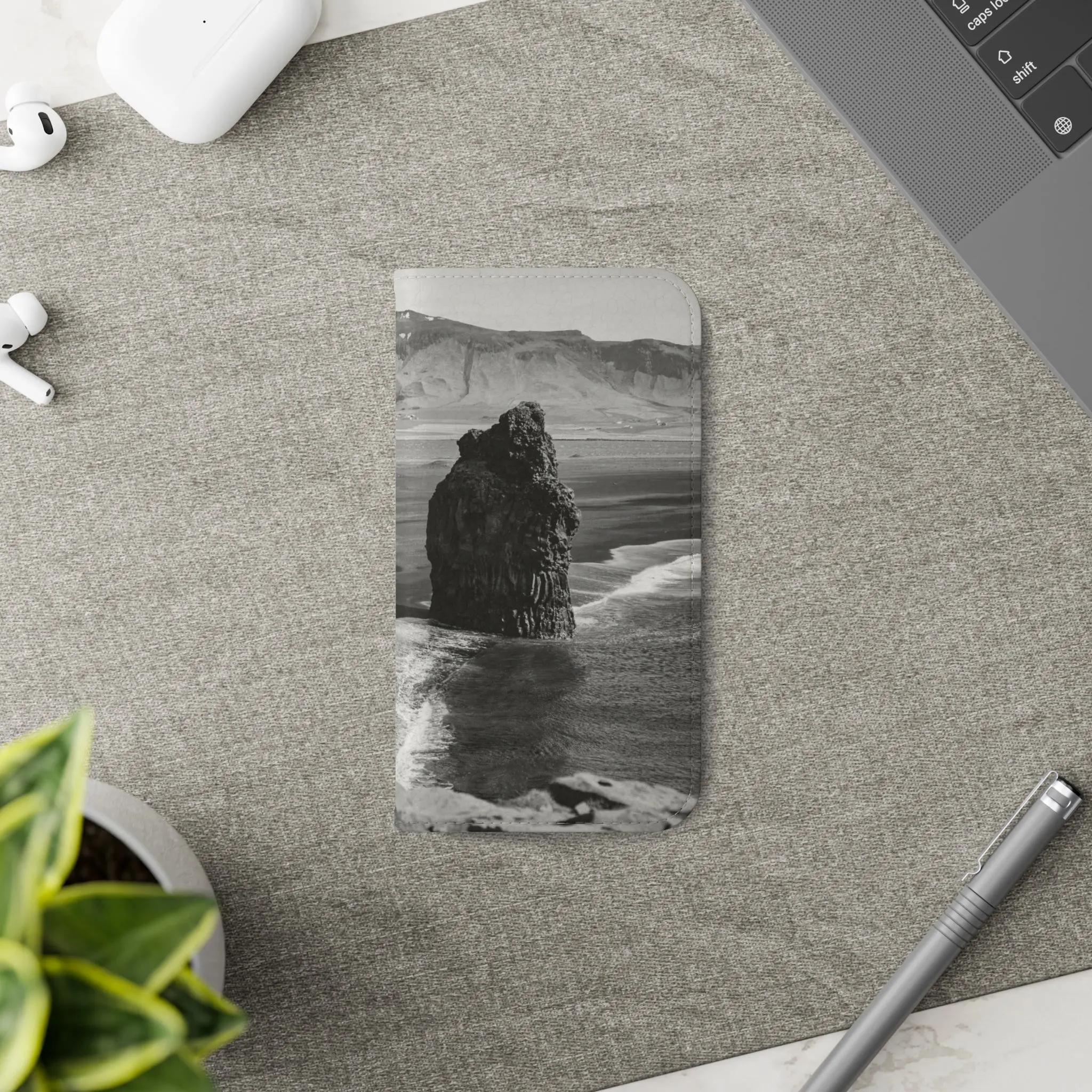 Iceland’s Black Sands in Monochrome Majesty- Flip Cases