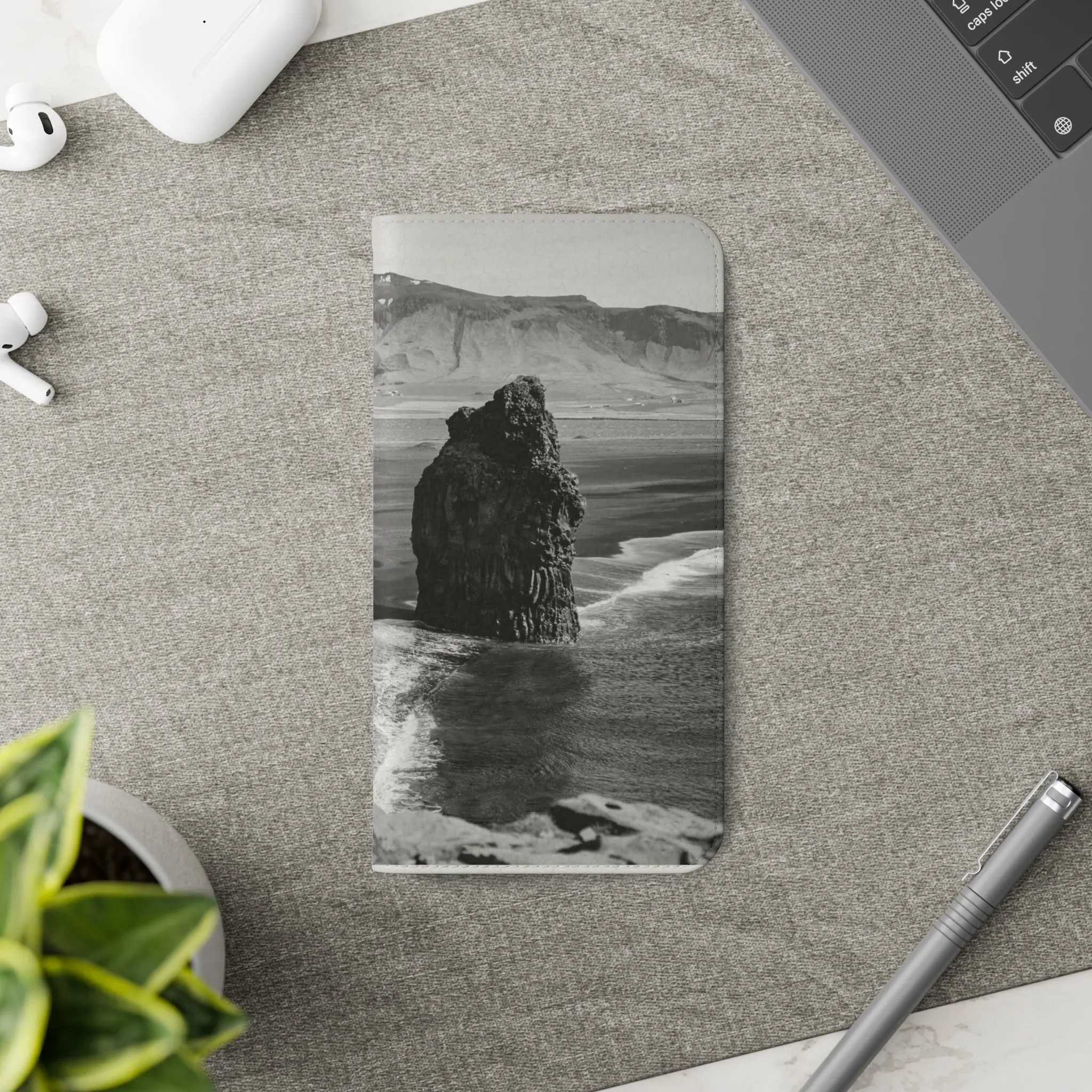 Iceland’s Black Sands in Monochrome Majesty- Flip Cases