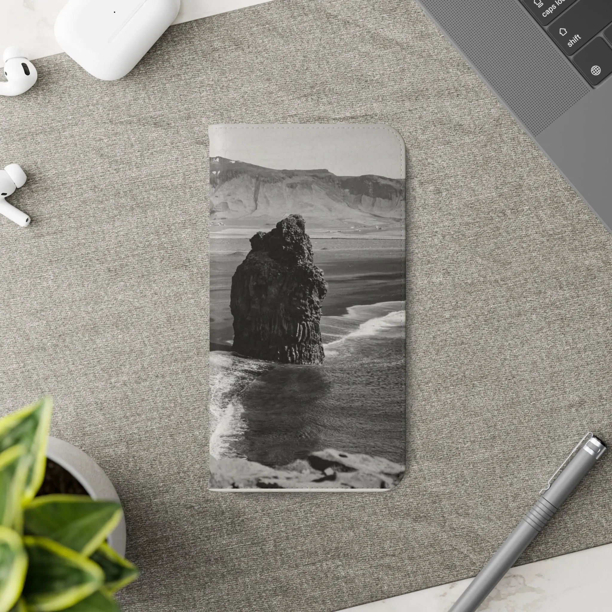 Iceland’s Black Sands in Monochrome Majesty- Flip Cases