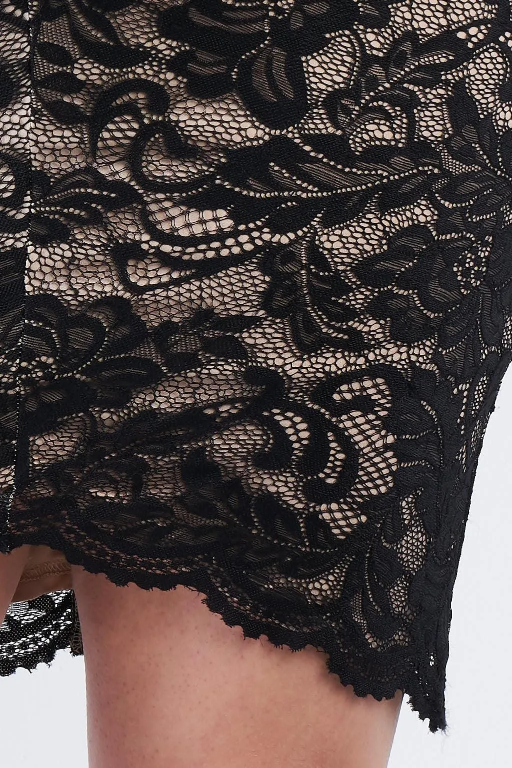 Junior Plus Size Black Floral Lace Bodycon Mini Dress /3-2-2