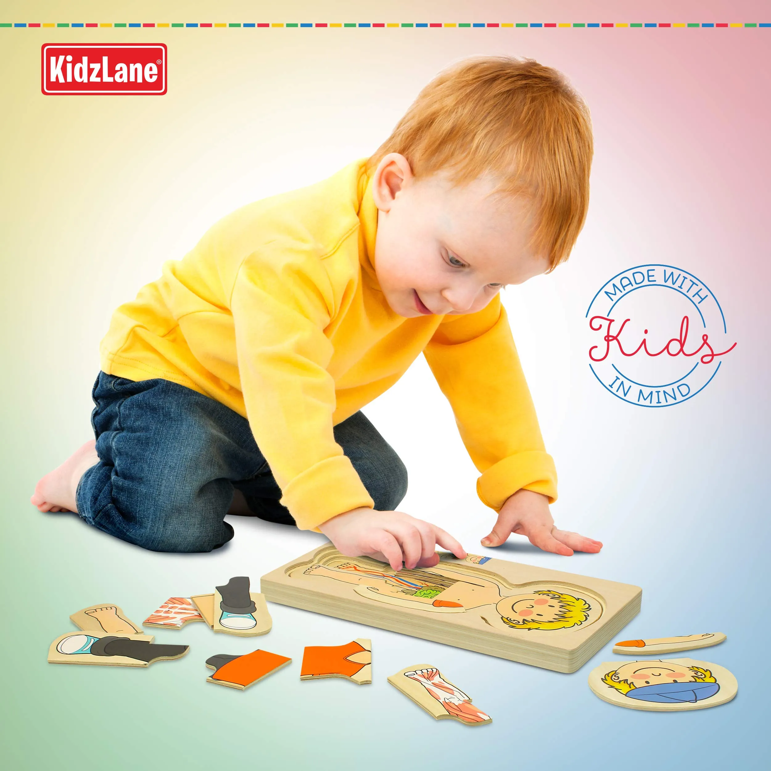 Kidzlane Wooden Human Body Puzzle for Kids and Toddlers | 29 Piece Boys Anatomy Play Set