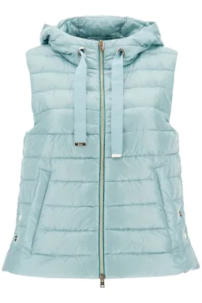 light blue quilted nylon gilet with hood
