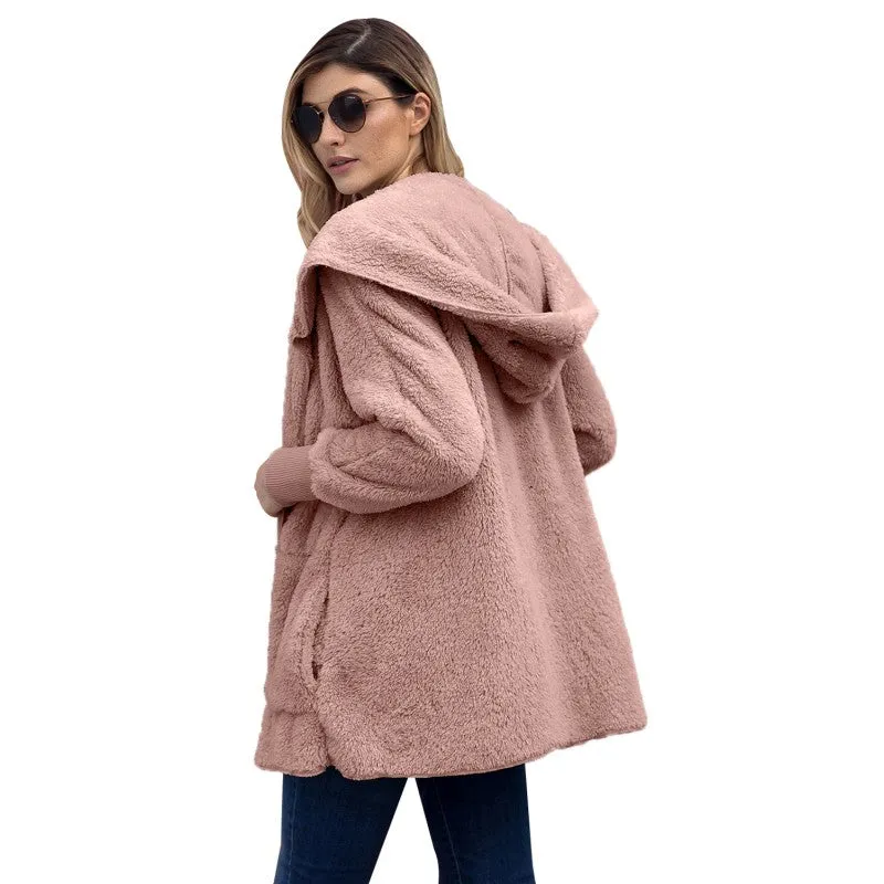 Light Pink Fleece Soft Hoodie Warm Coat