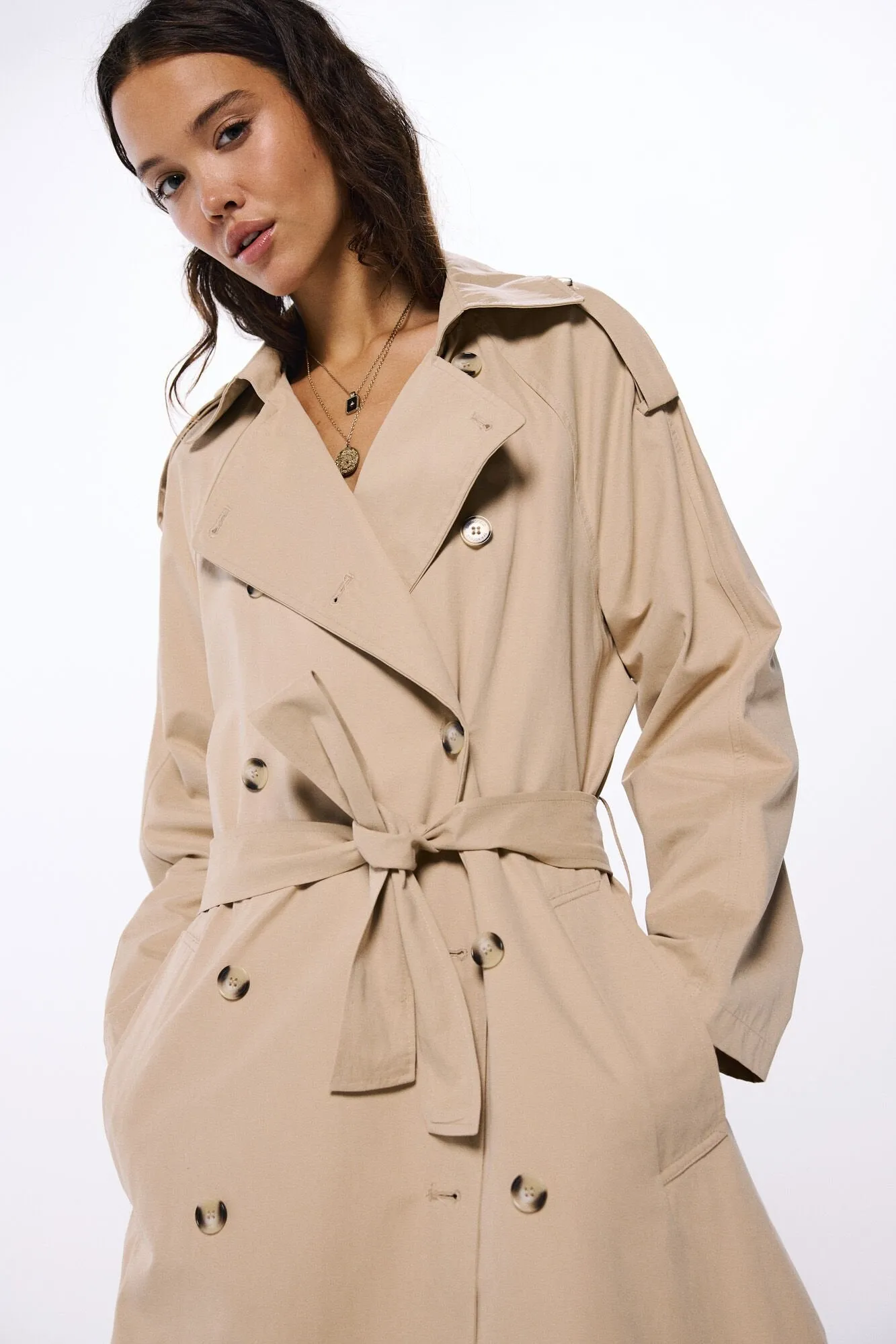 Long belted trench coat